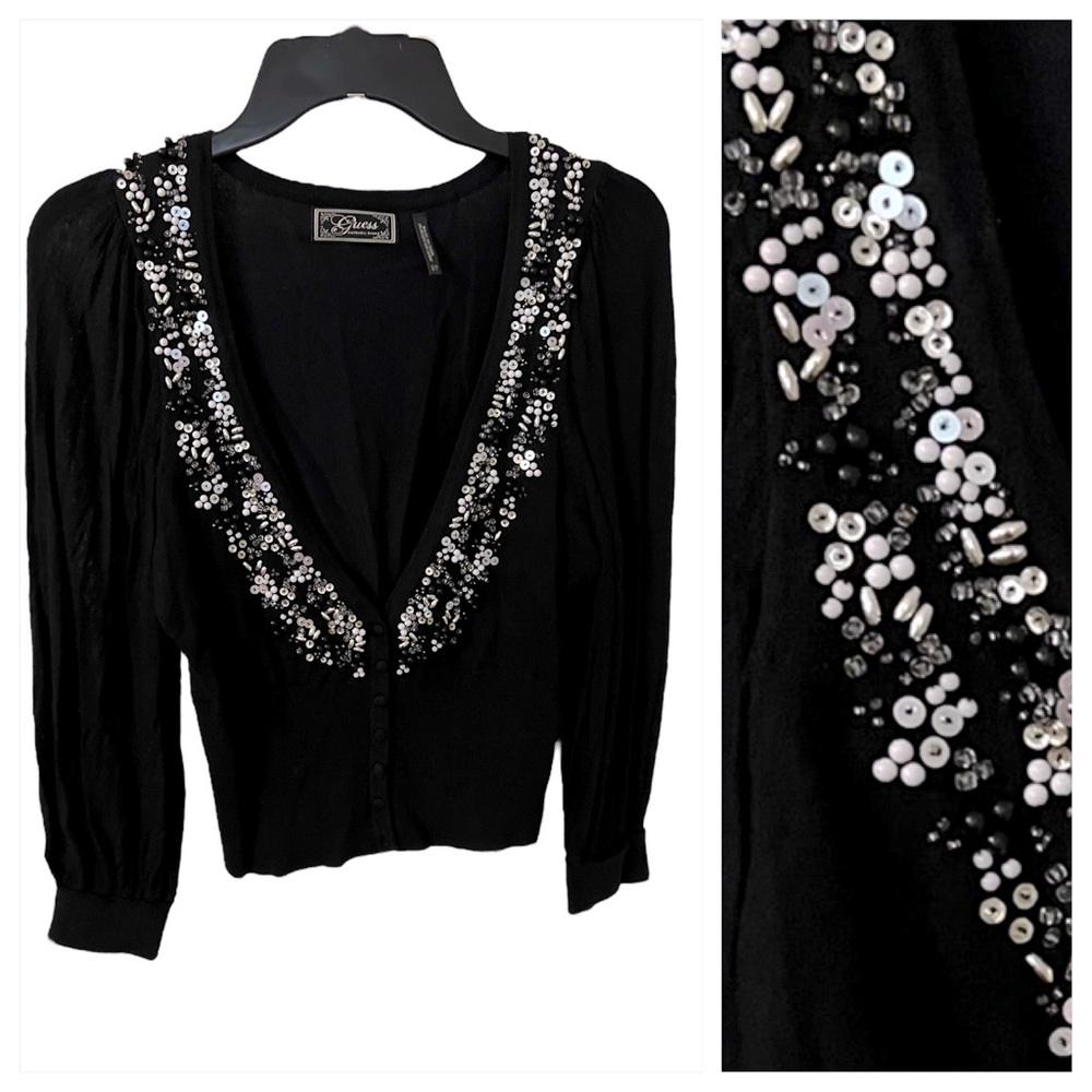 Guess Beaded Sequence Cardigan Sweater Sz SP